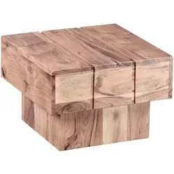 FineBuy Beistelltisch Massivholz Ø 44cm – Einzigartiger Wohnzimmertisch im Landhaus-Stil - Couchtisch aus massivem Holz, handgefertigt und einzigartig in der Maserung. Ideal für rustikale Wohnräume, mit stabiler quadratischer Form und montierter Lieferung.