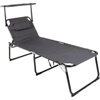 Linder Exclusiv Gartenliege XXL mit Baldachin Grau - Gartenliegen für höchsten Komfort, 4-fach verstellbare Rückenlehne und integriertes Sonnendach für optimalen Sonnenschutz.