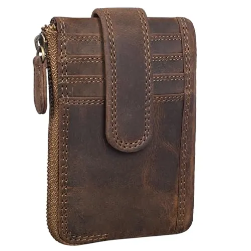 STILORD 'Archer' Vintage Leder Schlüsselmappe mit RFID Schutz - Praktische Mini-Kartenbörse aus hochwertigem Rindsleder. Mit 4 Kartenfächern, 2 Schlüsselringen und einem Reißverschlussfach für Münzen. Ideal für den stilvollen Alltag und sicheren Transport von Karten.