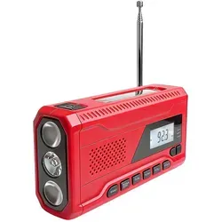 Solar Radio Selbstbetriebenes Kurbelradio Notfallradio AM/FM/WB Wetter mit LED-Taschenlampe USB-C Powerbank Smartphone Handkurbel-Dynamo SOS LCD Retoo - Rot