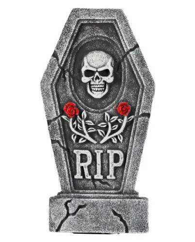 Horror-Shop Dekoobjekt Sargförmiger Halloween Grabstein mit Skull & Rosen