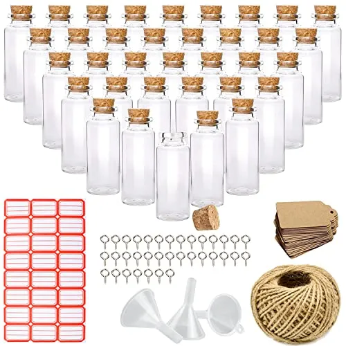 LBING Glasfläschchen mit Korken 10ml Kleine Fläschchen 35Stk Mini Glasflaschen Reagenzglas für Öl, Gewürze,ReagenzglasKräuter, Sand, Deko Fäschchen, Transparent