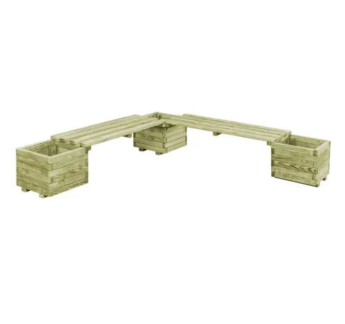 Gartenbank aus Kiefernholz, grün, 196x36x196 cm - Die stilvolle Gartenbank aus grün imprägniertem Kiefernholz ist robust und langlebig. Perfekt für Garten und Terrasse, bietet sie Platz für schöne Pflanzen und ist einfach zu montieren.