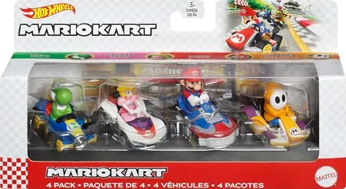Hot Wheels GWB38 - Mario Kart Die-Cast-Charaktere in 4er-Fahrzeugsortiment, Geschenkset #2, Spielzeug ab 3 Jahren