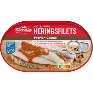 Hawesta Fischkonserve extra zarte Heringsfilets, in Pfeffer-Creme, MSC zertifiziert, 200 g