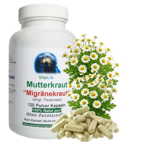 MUTTERKRAUT 120 Kapseln - Natürliches Migränekraut nach Hildegard von Bingen - Multivitaminpräparate & Mineralien, 100% natürliche Migränevorbeugung ohne Zusatzstoffe, traditionell bewährt und gut verträglich.