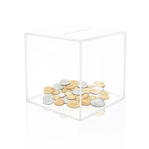 Spardose Groß Durchsichtig Sparschwein Acryl Spardose Nicht zum öffnen Sparschwein für Erwachsene Kinder 18 x 18 x 18 cm