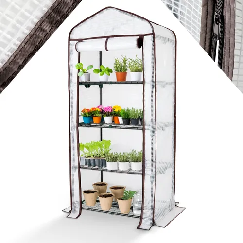 Arebos Foliengewächshaus Premium 70 x 50 x 158 cm - Garten-Zubehör – Kompaktes Foliengewächshaus für Balkon und Terrasse mit stabiler Stahlkonstruktion und wetterfester Gitterfolie für ganzjährigen Pflanzenschutz.