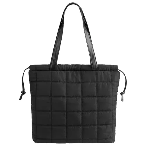 Navaris Puffer Tote Bag Damen - Hochwertiger Shopper mit Kordelzug - Vielseitige Damen-Shopper Tasche mit umwandelbarem Design. Großes Fassungsvermögen für alle Essentials, leicht und aus hochwertigem, veganem Material. Ideal für Alltag, Büro oder Uni.