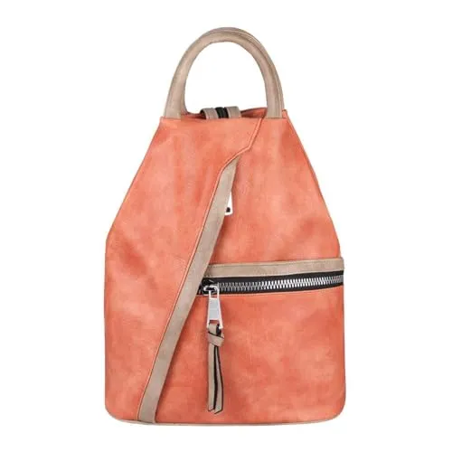 OBC Damen Rucksack Tasche Schultertasche Leder Optik Daypack Backpack Handtasche Tagesrucksack Cityrucksack Coral