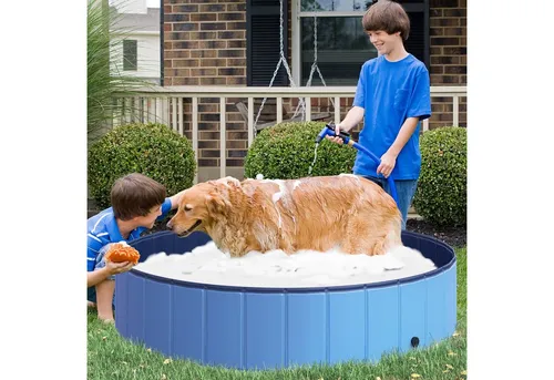 PawHut Faltbarer Hundepool Ø140 x H30 cm - Der perfekte Faltbare Hundepool für heiße Tage! Einfach aufzubauen, sorgt er für erfrischenden Badespaß und Freude bei Ihrem Haustier. Ideal für Garten und Terrasse.