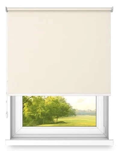 time4blinds Rollos Verdunkelungsrollo Freihängendes Rollo ohne Kassette Wand- oder Deckenmontage Großes Format UV-Schutz Thermische Eigenschaften Solides Design 150x260 cm Ecru - rechts