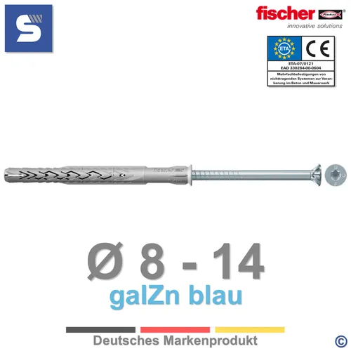 fischer Langschaftdübel SXRL-T mit Senkkopfschraube Torx - Dübel für Fassaden mit 10 x 260 mm, zinkbeschichtet und aus robustem Kohlenstoffstahl. Ideal für sichere Befestigungen in Bauprojekten.