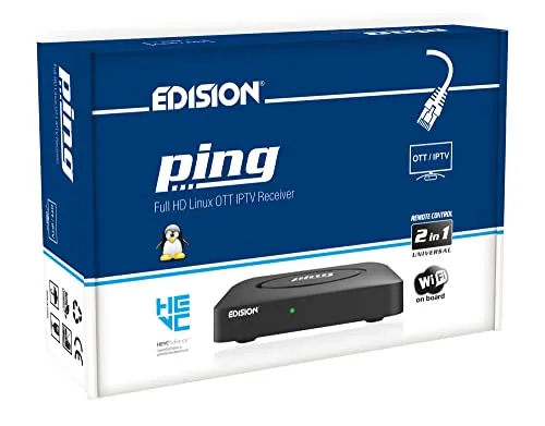 EDISION PING - OTT Linux Receiver H265/HEVC - Media-Streaming-Client mit Full HD Unterstützung, ideal für Streaming-Dienste wie YouTube und Stalker TV, inklusive Wi-Fi und USB-Anschluss für vielseitige Nutzung.