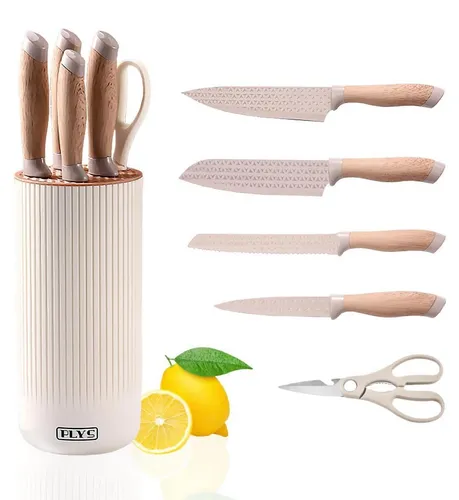 Küchenmesser Set mit Block 6-teilig Edelstahl Khaki