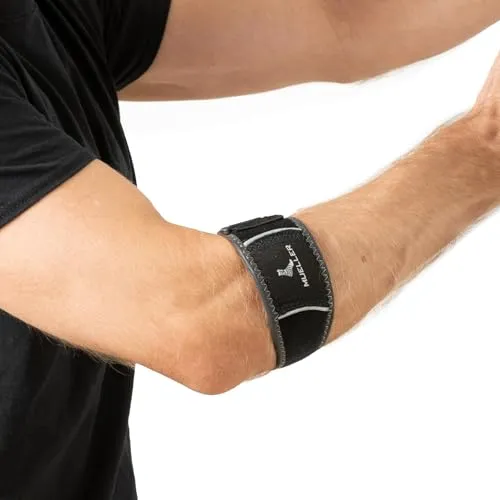 Mueller Hg80 Premium Ellbogenbandage, schwarz, L-XL - Bandagen zur Ellenbogenunterstützung mit Gel Pad Kompression für maximalen Schmerzpunkt-Support, empfohlen von der World Federation of Athletic Training & Therapy, latexfrei und individuell anpassbar.