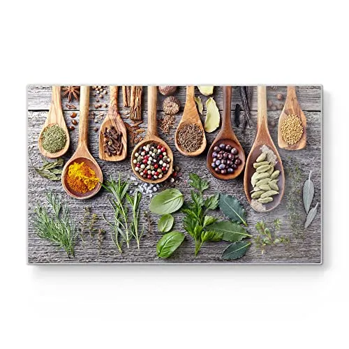 DEQORI Frühstücksbrett Glas | klein 23x14 cm | Motiv Dekorierte Kochlöffel | Design Schneidebrett für Küche | Frühstücksbrettchen antibakteriell & rutschfest | Glasplatte & Servierplatte