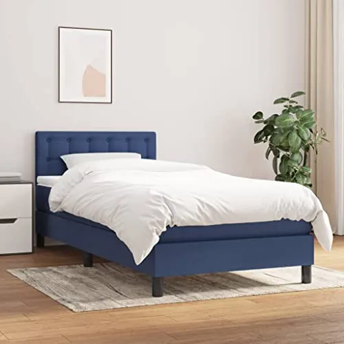 vidaXL Boxspringbett 90x200cm Blau mit Matratze - Bequemes Einzelbett mit atmungsaktivem Stoff und höhenverstellbarem Kopfteil. Die hochwertige Taschenfederkernmatratze bietet optimale Unterstützung für einen erholsamen Schlaf.