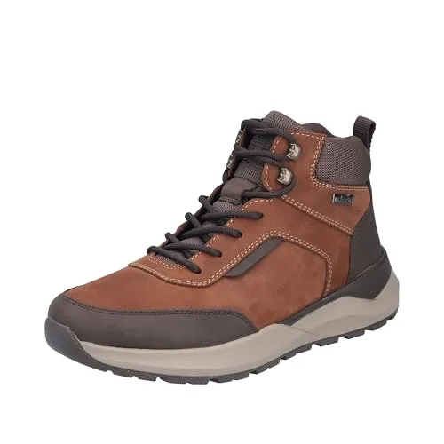 Rieker Schnürstiefel - Braun Leder - Wanderschuhe für Herren, aus wasserabweisendem Leder mit Reißverschluss und Schnürung, ideal für Outdoor-Aktivitäten.