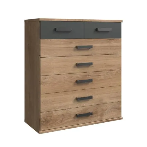 Froschkönig24 Cork Kommode Anrichte Sideboard - Plankeneiche/Graphit - Stylisches Sideboard in Plankeneiche und Graphit, mit viel Stauraum und modernem Design, perfekt für jedes Wohnzimmer.