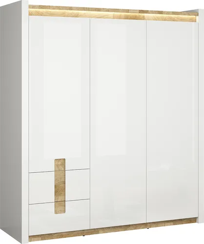 Schrank Helios mit 3 Türen, Weiß und Holzoptik, 202cm