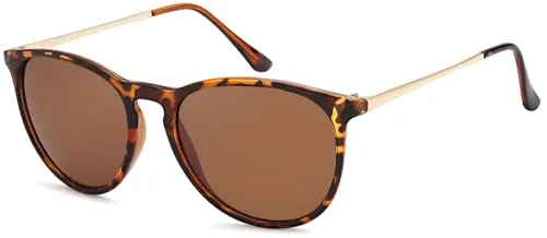 styleBREAKER Damen Sonnenbrille mit ovalen Gläsern und Metallbügeln | Kunststoffrahmen mit UV400 Schutz | Sommerbrille mit Verlauf oder Spiegelglas, Gestell Braun Demi/Glas Braun
