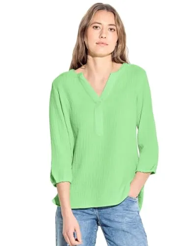 Cecil Crinklebluse in Crinkle-Optik, Gr. XS (36), matcha lime - 4 arm Blusen, hautfreundliche Baumwoll-Qualität für hohen Tragekomfort und lässigen Look mit 3/4-Ärmeln.