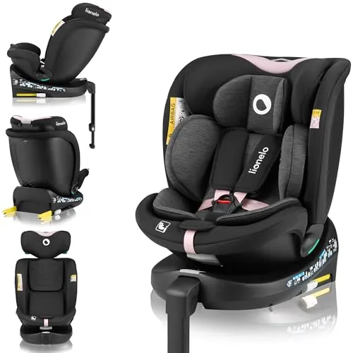 LIONELO NAVY i-Size 360° Drehbarer Kindersitz - Kindersitz für 40-150 cm, flexibel drehbar für einfaches Anschnallen, mit ISOFIX und verstellbarer Kopfstütze für maximalen Komfort und Sicherheit.