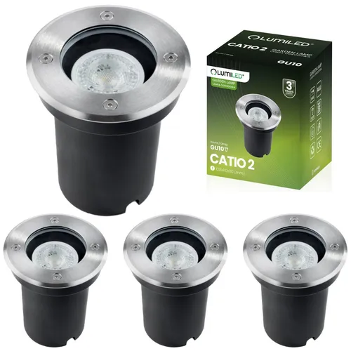 Lumiled 4er Set GU10 Bodeneinbauleuchten - Robuste Außenstrahler IP65 - Lampen für den Außenbereich, befahrbar und wetterfest. Ideal für Garten oder Wege, mit einfacher Installation und hoher Widerstandsfähigkeit gegen mechanische Beschädigungen.