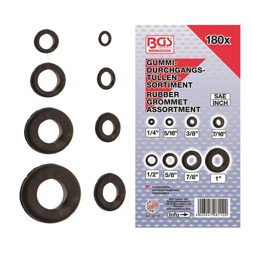 BGS-8112 Gummi-Durchgangstüllen-Sortiment 180-tlg. in Zoll