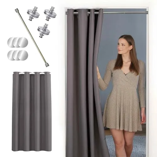 tinycurtains Türvorhang mit Stange silber 70-120 cm in grau von tinycurtains