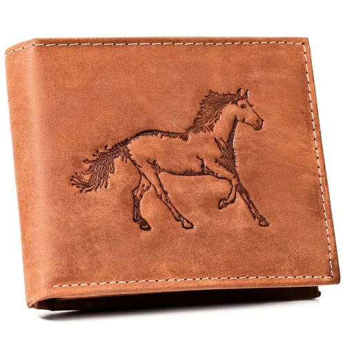 Herren Leder Geldbörse N992-CHM-HORSE-BL COGNAC