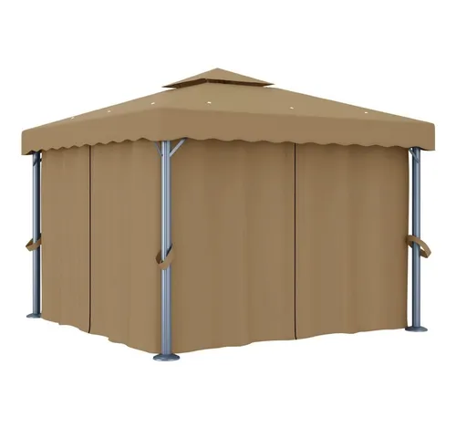 furnicato Pavillon 3x3 m Taupe mit Aluminium- und Stahlrahmen - Eleganter Pavillon für Garten und Terrasse, ideal für gesellige Anlässe. Robust und langlebig dank Aluminium- und Stahlrahmen, mit UV-Schutz und optimaler Luftzirkulation durch 2-stöckiges Dachdesign.