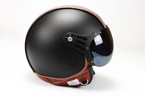 BNO 0P01-PL26 Jethelm Matt + Kunstleder , Motorradhelm, Schutzhelm,Helm S-XL + zusätzliches getöntes Visier (S)
