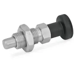 717-6-M10-BK-NI Edelstahl-Rastbolzen, mit Knopf, mit und ohne Rastsperre