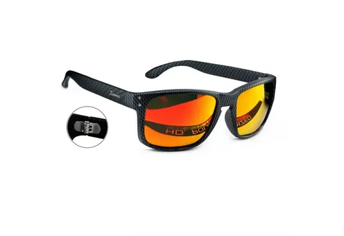 Rennec Sonnenbrille (Sonnenbrille Herren Rechteckig Carbon Design Polarisiert Orange Verspiegelt) Motorsport Brille mit Markenlogo und 3in2 Edelstahl Bügelgelenke