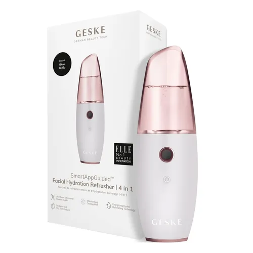 GESKE SmartAppGuided™ Facial Hydration Refresher 4 in 1 - Hautfeuchtemessgerät mit innovativer Moisturizing Cooling Mist Technologie. Beruhigt gereizte Haut und verleiht einen natürlichen Glow, ideal für unterwegs.