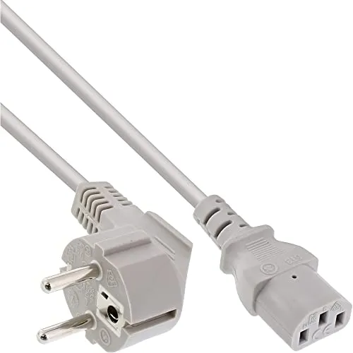 InLine 16652G Netzkabel, Schutzkontakt gewinkelt auf Kaltgerätestecker C13, 1,5m, grau