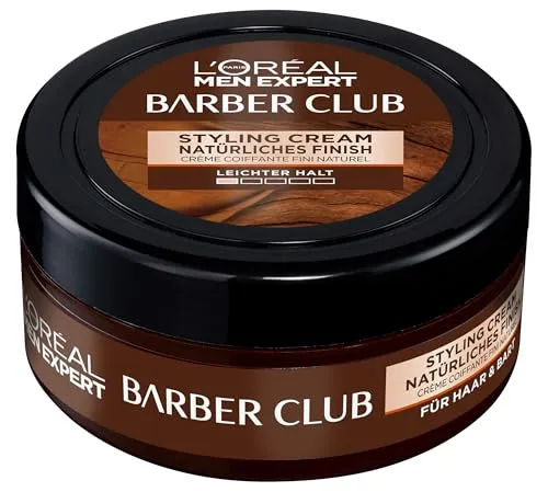 L'Oréal Men Expert Bart Styling Pomade für Männer, Haar- und Bartwachs für einen definierten Style, Bartpflege für Herren mit holzigem Duft und ätherischem Zedernholzöl, Barber Club, 1 x 75 ml