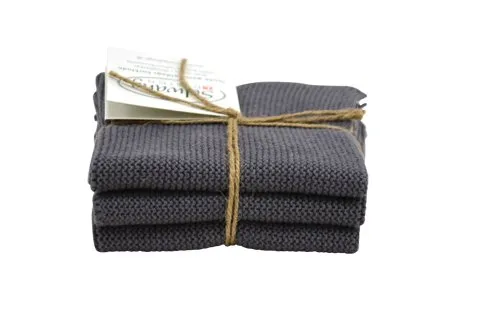 Wischtuch, Spucktuch gestrickt 3er Set * dunkelgrau by Solwang Design DK