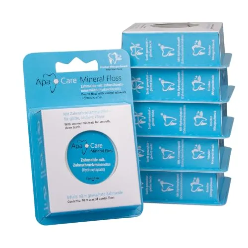 ApaCare Mineral Floss Zahnseide mit flüssigem Zahnschmelz 6x 40 m | Innovative Zahnseide mit flüssigem Zahnschmelz für saubere Zahnzwischenräume, gesundes Zahnfleisch und Implantatpflege.