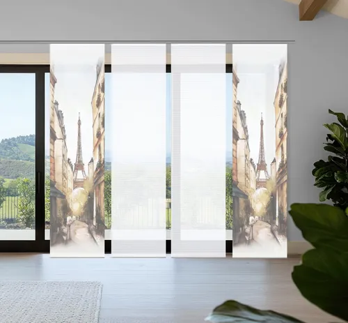 HOME in green Schiebegardine FRANCQ (4 St) – Bambusoptik, halbtransparent - Schiebevorhang FRANCQ im modernen Design bringt französischen Charme in dein Zuhause. Die halbtransparente Qualität sorgt für sanftes Licht und Sichtschutz. Ideal als elegante Fensterdeko oder Raumteiler. Pflegeleicht und langlebig.