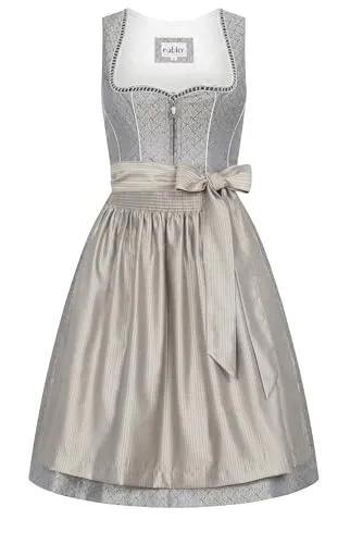 Nübler Damen Dirndl Georgina I Größe 36 I Midi-Dirndl mit Rocklänge 60 cm & passender Schürze I Festliches Trachtenkleid mit modernem Schnitt & dezenten Details I Ideal für Trachten & Festlichkeiten