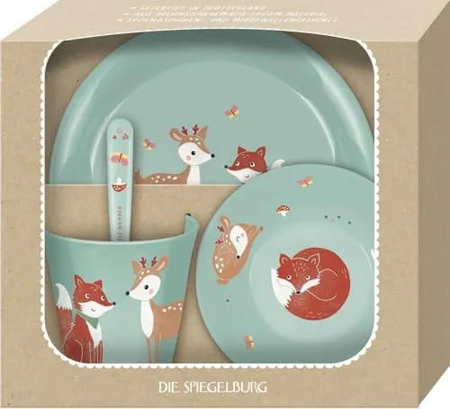 DIE SPIEGELBURG Geschirr Geschenkset Fuchs & Reh - Little Wonder - Kindergeschirrset mit zauberhaften Waldtier-Motiven, klimaneutral und bruchsicher, ideal für die ersten Mahlzeiten von Babys und Kleinkindern.