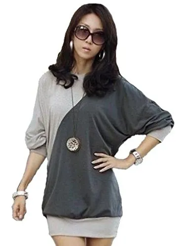 Mississhop Japan Style DAMEN BLUSE LONGSHIRT TUNIKA mit ¾ ÄRMELN S M L XL 36 38 40 42, Hellmelange-graphit, M