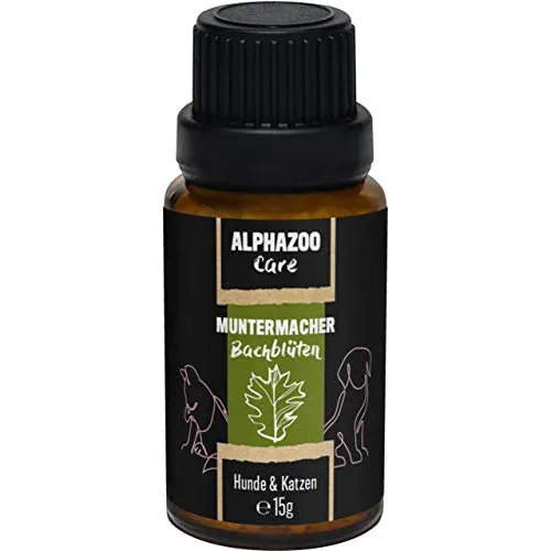 alphazoo Muntermacher Bachblüten für Hunde & Katzen 15 g I Globuli gegen Erschöpfung I Natürliches Beruhigungsmittel, Blütenmischung nach Dr. Bach