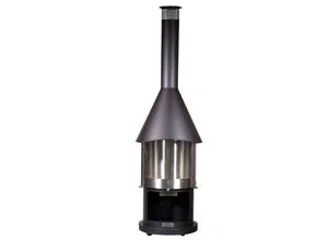 Buschbeck Kamin Melbourne - eleganter Edelstahlgrillkamin - Grills - Mit einer schwenkbaren Schiebetür aus Glas für optimale Sicht und Schutz, ideal für gemütliche Grillabende im Freien.