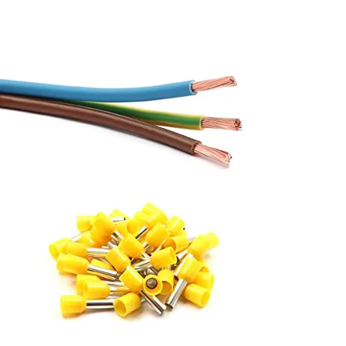 Xenterio 6mm² H07V-K Elektroverteilung/Zählerschrank Verdrahtungssatz (Kabelsatz) mit 50 Stück isolierten Aderendhülsen, Kabellängen: 5m/2m/2m, Adernfarben: braun, blau, grün-gelb