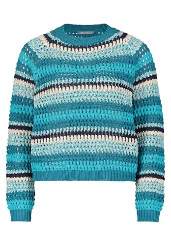 Betty & Co Damen Lochstrick-Pullover mit Rippbündchen 40, Petrol/Dark Blue