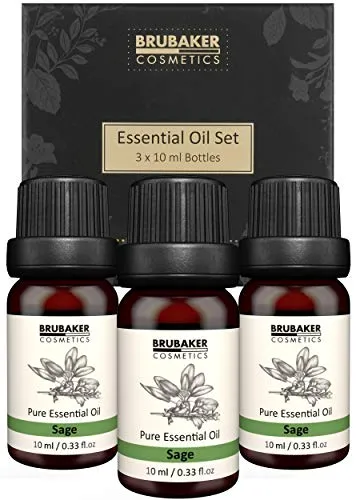 BRUBAKER Cosmetics 3er-Set Salbei Öl - Prüfungen, stressige Situationen & Stärkung des Gedächtnisses - Ätherische Öle Aromatherapie Geschenkset 3 x 10 ml Salbeiöl Vegan